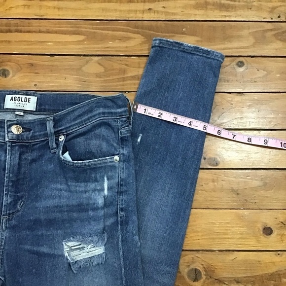 AGOLDE jeans premium denim high-rise ripped skinny stretch 26 distressed blue - Picture 13 of 15